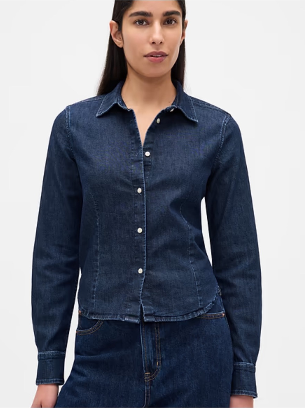 GAP Dark Wash Stretch Denim Button Down Shirt NWT 💙 Medium
